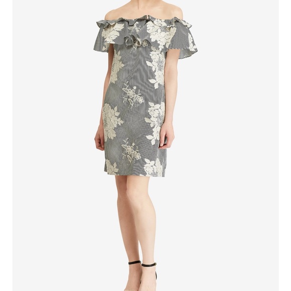 Lauren Ralph Lauren Floral-Print Off-The-Shoulder Dress Size 2 - Picture 3 of 9